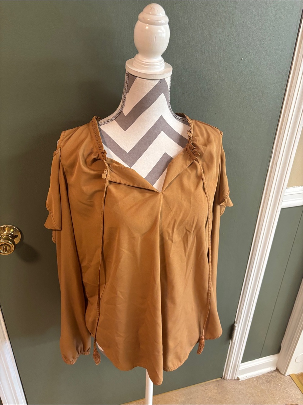 kenzie Mustard Tie-Front V-Neck Flutter Sleeve Blouse